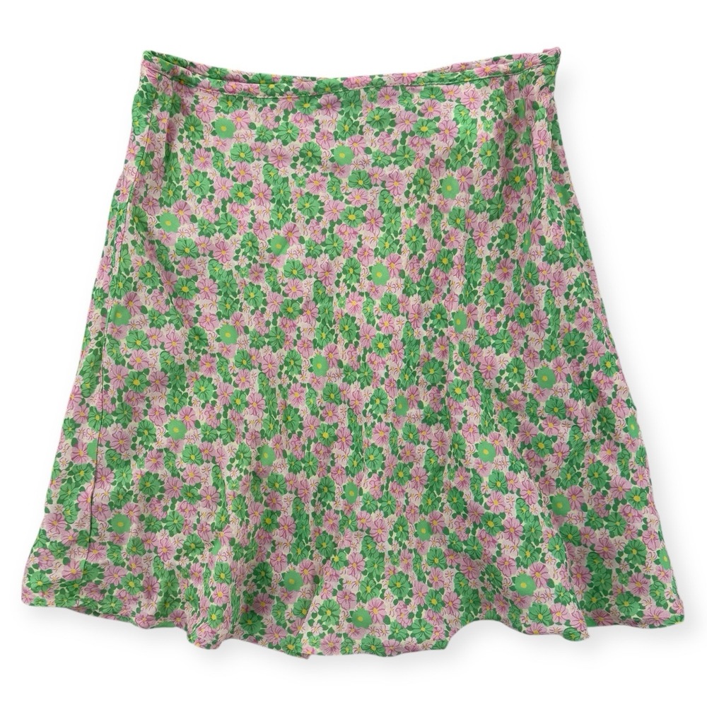 Zara‎ Floral Mini Skirt Womens XS A-Line Pink Green Side Zip Lightweight NWT